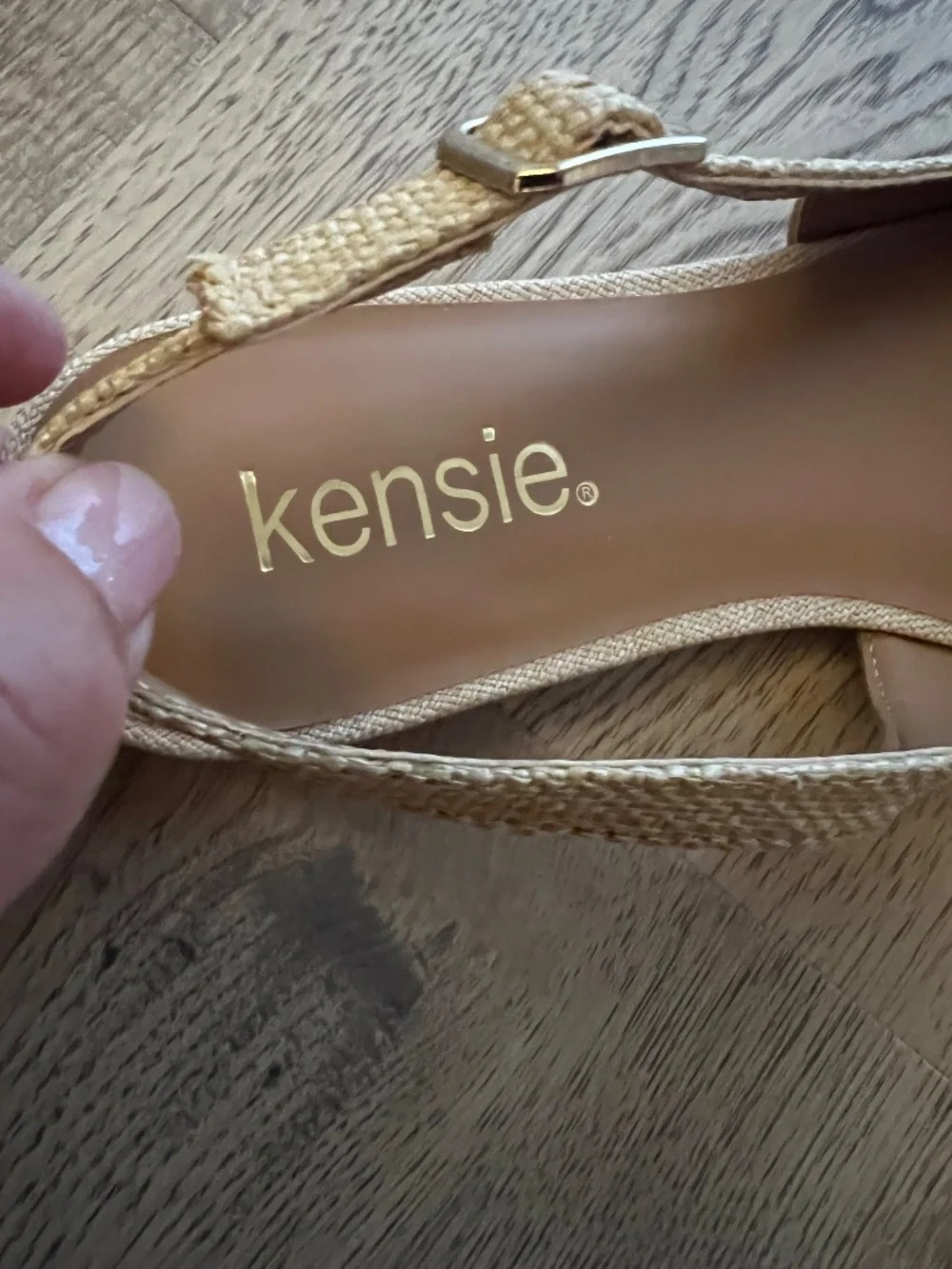 Kensie Woven Slingback Flats Rhinestone Buckle Neutral Tan Estimated Size 8M